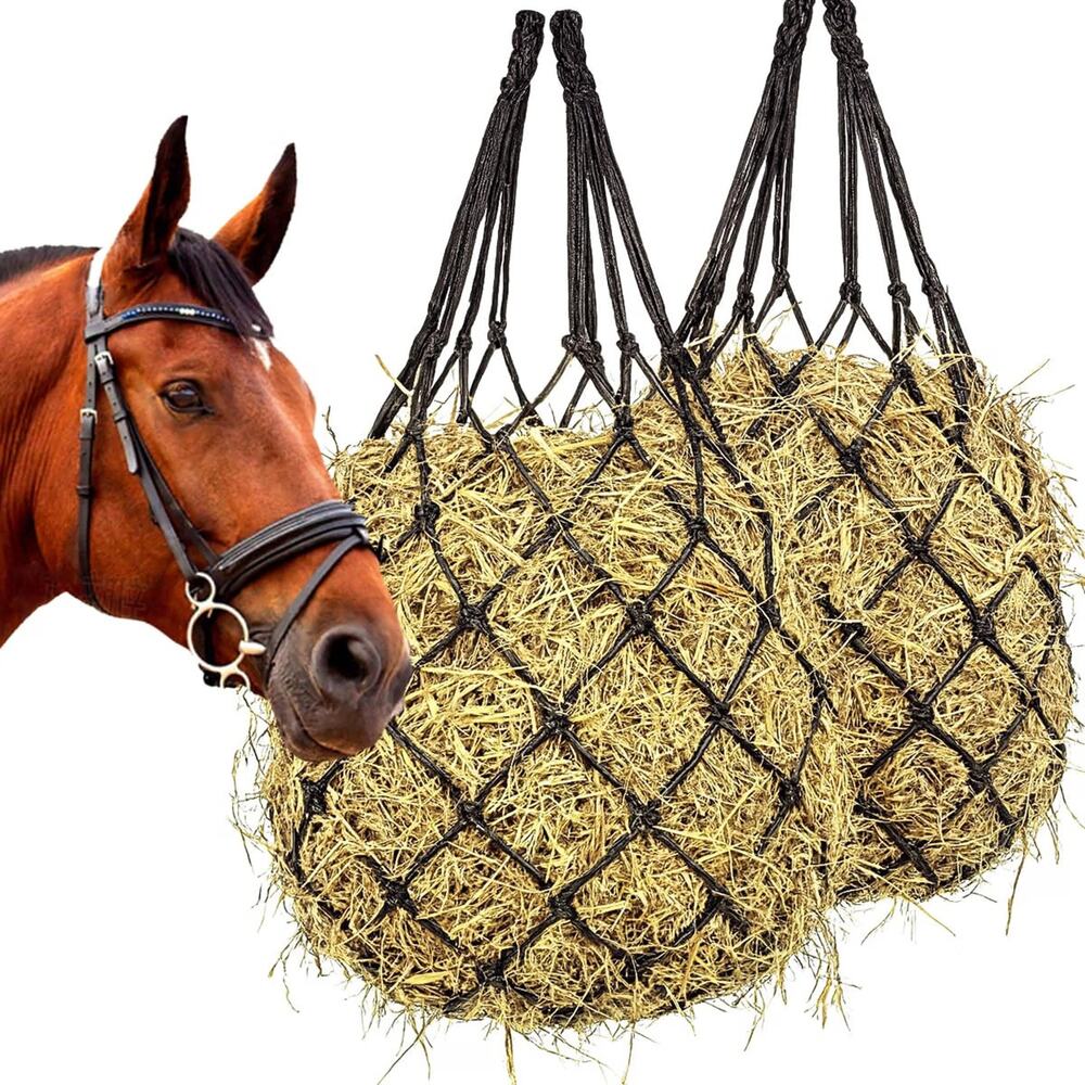 MJFSGYO 2 Pack 40" Slow Feed Horse Hay Nets Black Nylon Feeder Bags New - Picture 8 of 8